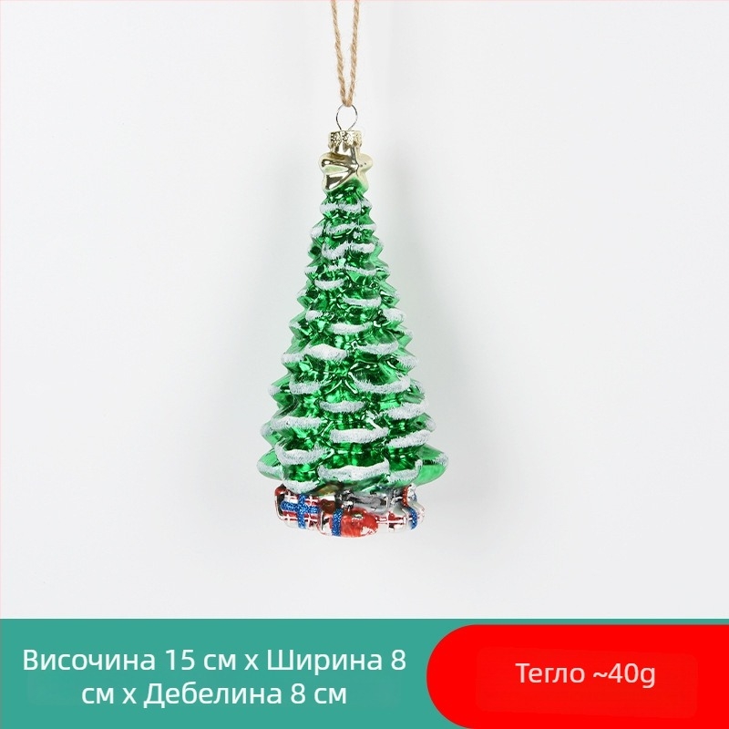 Стъклена коледна украса с ръчно рисуван Санта и снежен човек, подарък със коледна чорап и висулка с малко меченце за украса на коледното дърво