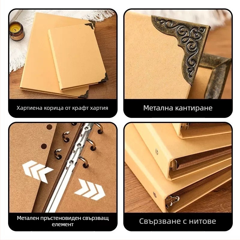 A5 фотоалбум с 6 дупки, DIY албум със залепващи страници, дебела крафт хартия, 30 страници, спомен дневник за завършване на класа