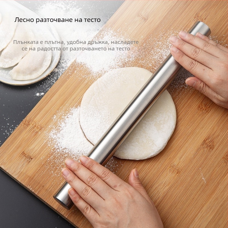 Ролка за тесто от хранителна класа 304 неръждаема стомана, не залепваща за домашна употреба, за пелмени кори, двойно заострена