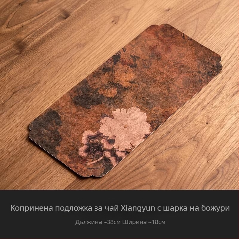 Правоъгълна подложка за чай в дзен стил, водоустойчива, с мотив пион, аксесоари за чайна сервировка