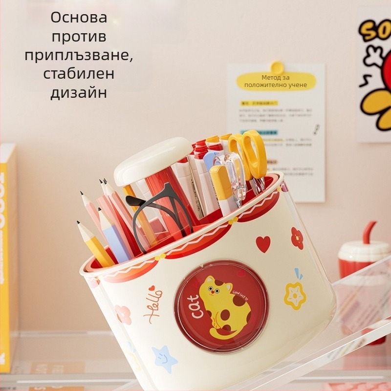 Ротационен органайзер за бюро във формата на космическа капсула с четири отделения за писалки и канцеларски материали