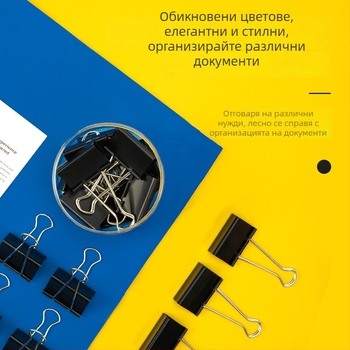 Deli 8561 Черен клип за билети с дълга опашка, клип с форма на рибешка опашка за документи, 12 броя, 51 мм