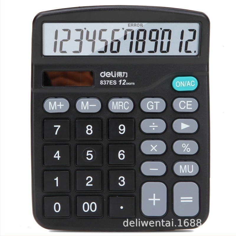 Deli 837Es калкулатор с голям дисплей, 12 цифри, двойно захранване, без гласова функция, за финансово счетоводство и офисни канцеларски материали