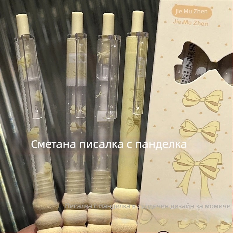 Писалка с механизъм за щракване – панделка във формата на сърце, Инстаграм стил, гел писалка с бързо съхнване, 0,5 мм, черно мастило