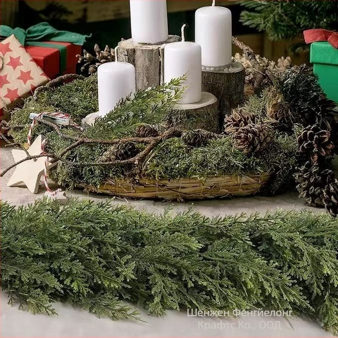 Изкуствена зеленина Norfolk Island pine, гъвкави каучукови клончета; коледна украса за домашния камин; висящи декоративни елементи