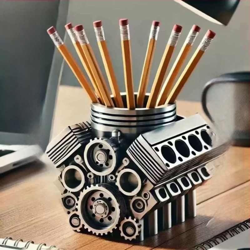V8 двигател държач за писалки и настолен органайзер от смола, индустриален стил