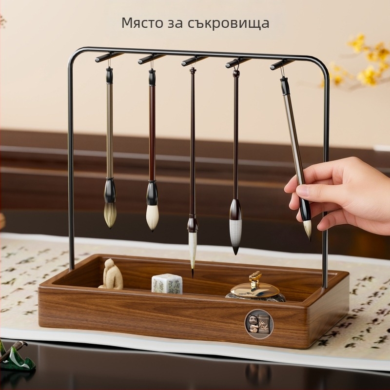Дървена поставка за четки за учебна стая, съхранение на Четирите съкровища, домашна стойка за четки за начинаещи