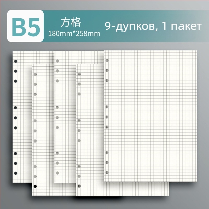 6/9 дупки — Заменяеми вътрешни страници за B5 тефтер, размер A5, 60 листа, линейни, решетка или празни