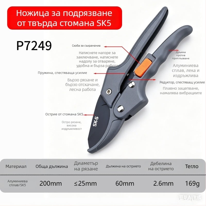 Многофункционален инструмент за присаждане за домашна употреба, компактно градинарско средство с висока твърдост и регулируем, за подрязване и присаждане на плодови дървета