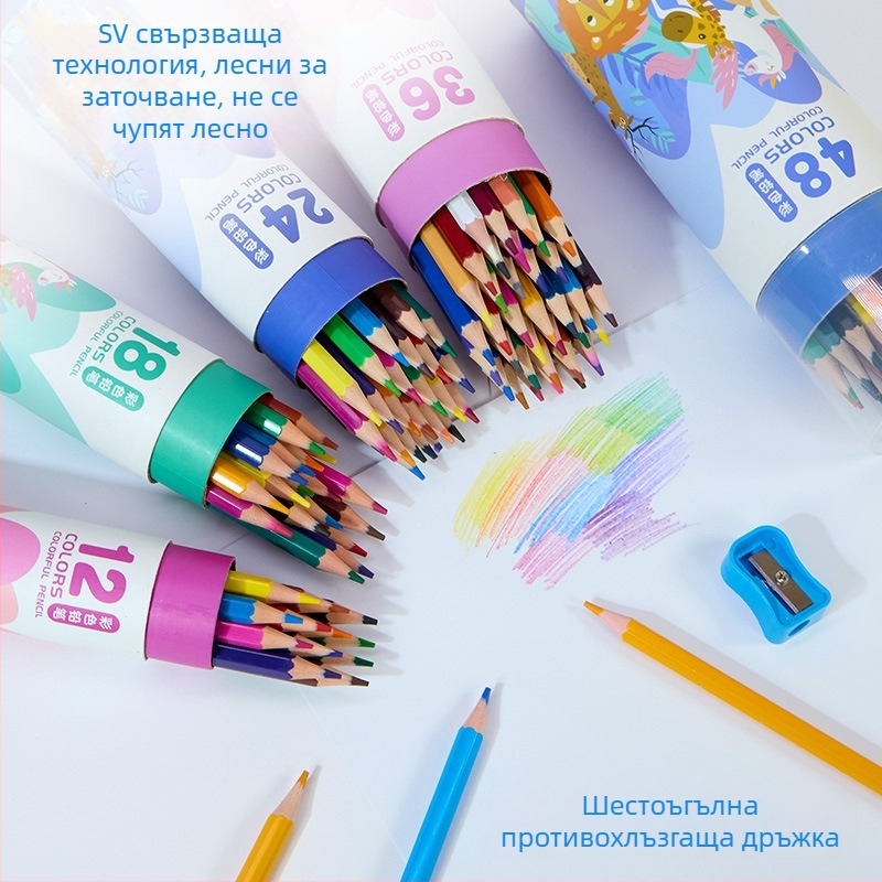 Цветни маслени моливи за първи клас, моливи без дървен корпус за рисуване, комплект канцеларски материали с карикатури