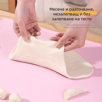 Усилена силиконова подложка за месене, противохлъзгаща се, хранително качество, незалепваща повърхност за разточване на тесто за хляб