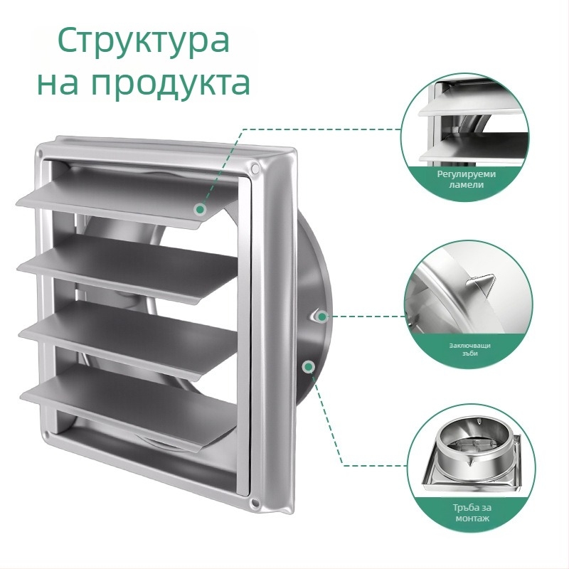 Кръгъл въздушен изход за сушилня с външна решетка, капак, неръждаема стомана 304, диаметър 4/5/6 инча
