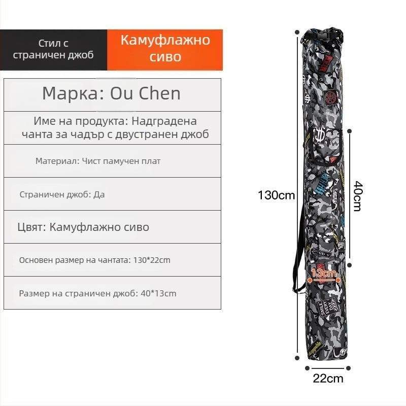 Чанта за риболов с чадър и пръчка от канвас, водоустойчива, голям капацитет, кръстосана презрамка