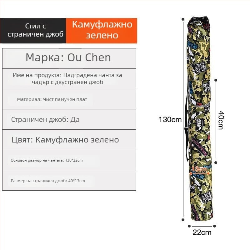 Чанта за риболов с чадър и пръчка от канвас, водоустойчива, голям капацитет, кръстосана презрамка
