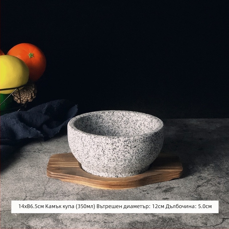 Естествен каменен съд и каменна купа за корейска кухня, автентична корейска каменна купа, устойчива на високи температури
