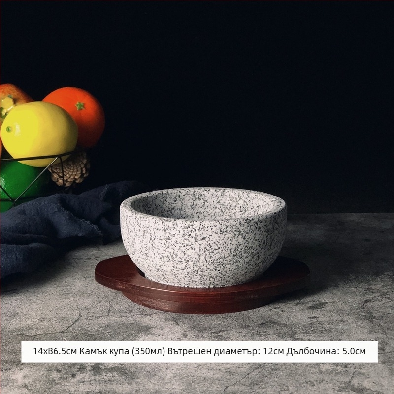 Естествен каменен съд и каменна купа за корейска кухня, автентична корейска каменна купа, устойчива на високи температури