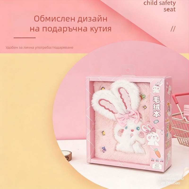 Ins-Style плюшено тефтерче с големи уши зайче, карикатурен сладък планер, 200–300 страници