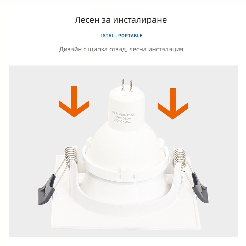 GU10 корпус за прожектор със пръстенова скоба за вграждане в таван, MR16 светлина с решетка, двойна глава, правоъгълно осветление
