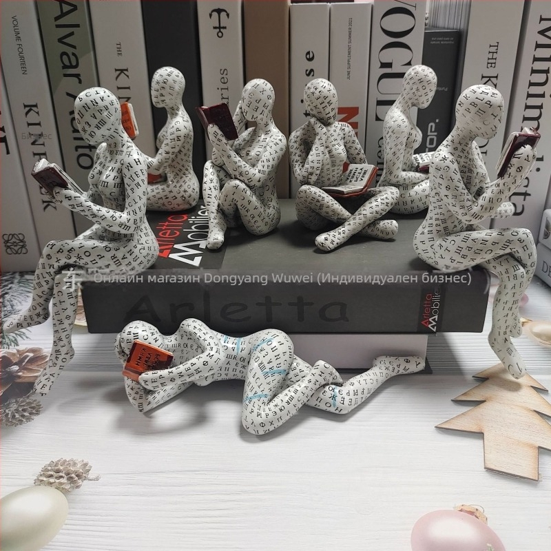 Ръчно боядисана смолна фигура на човек, който чете – модерна минималистична украса за вход и рафтове