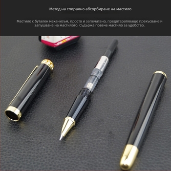 Метална писалка за мастило с матово покритие и инкрустирани камъни по краищата, многоцветна, подходяща за офис и студенти по счетоводство