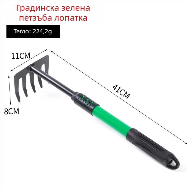 Зелен градинарски комплект инструменти с пластмасови нехлъзгащи дръжки - 3 части за домашна градина, балкон, разрохляване на почвата и плевене