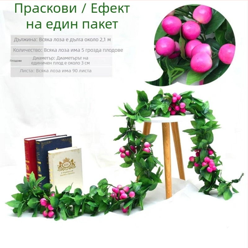 2,1 м изкуствен ратанов лоза с зелени листа и цветя – таванна украса
