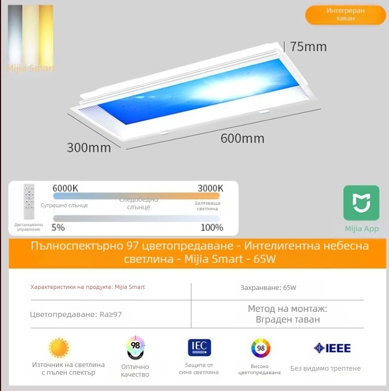 Интегрирана таванна светлина Sky Light за кухня и баня, синьо небе осветление