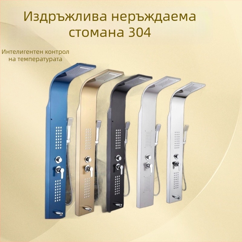 Комплект душ от 304 неръждаема стомана с цифров дисплей, душ панел, повърхностно монтиран, черна дъждовна душ глава, стенен монтаж