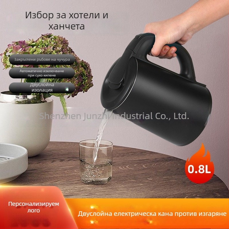 Комплект електрически чайници за хотели и къщи за гости с лого – 0.8 л, 304 неръждаема стомана, 1000W, автоматично изключване, персонализиране на логото