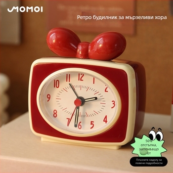 Ретро електронен настолен часовник с аларма и мини маятник, компактно показване на времето