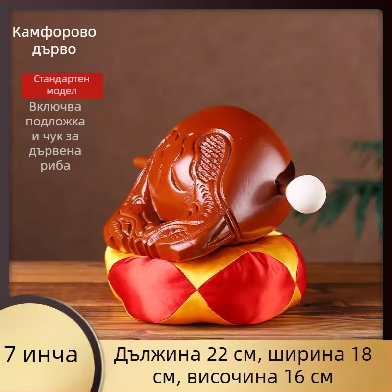Комплект дървена риба за религиозни ритуали от камфорово дърво (Мьюю), размери 3.5–8 инча, с подложка и чук