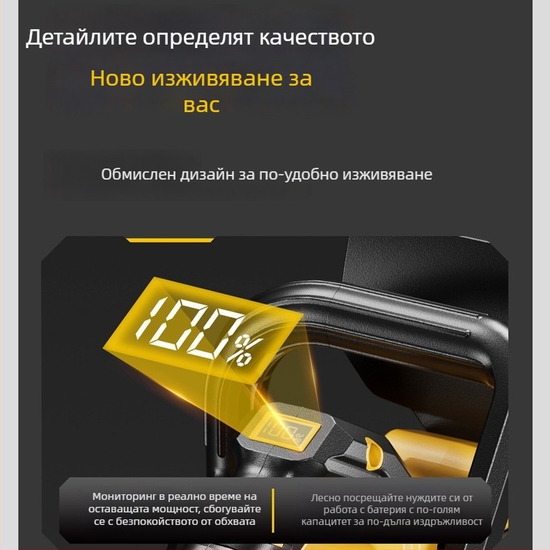 Безчеткова акумулаторна резачка за дърва, 12/16 инча, дисплей за мощност, преносима градинска дървосека