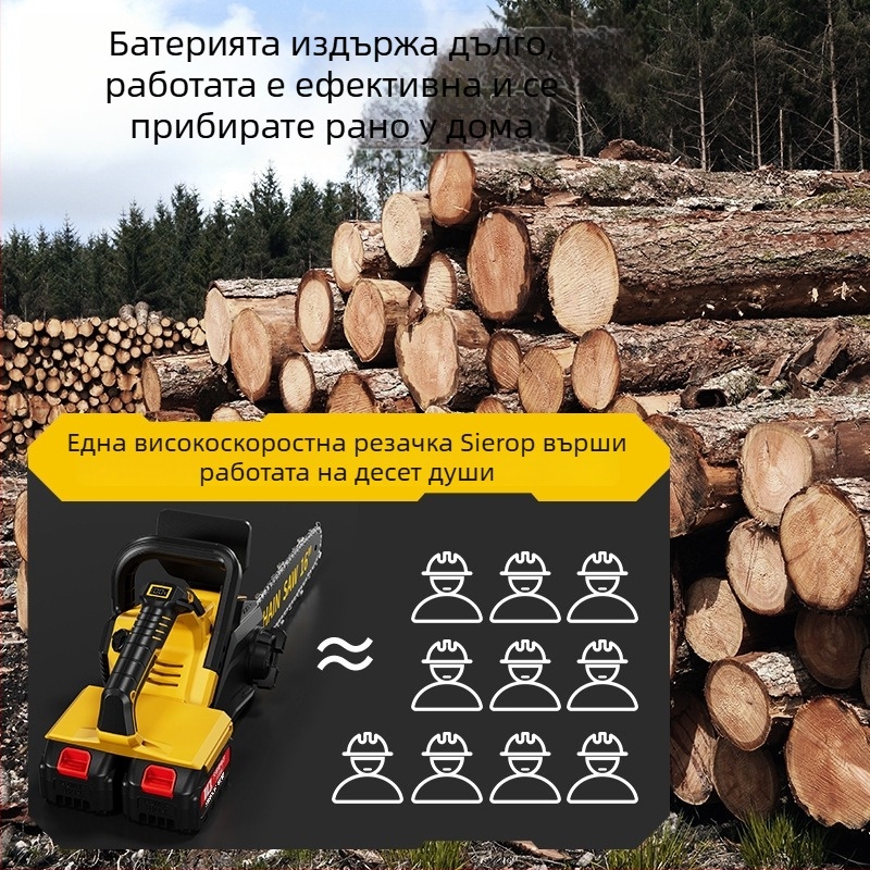 Безчеткова акумулаторна резачка за дърва, 12/16 инча, дисплей за мощност, преносима градинска дървосека