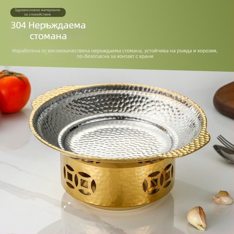 304 неръждаема стомана, трислоен пот с ударна повърхност, плитък съд за горещи ястия и пикантни гозби
