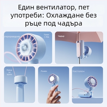 USB преносим безшумен вентилатор – ръчен и настолен, двойно използване, носим около врата, за външна и вътрешна употреба
