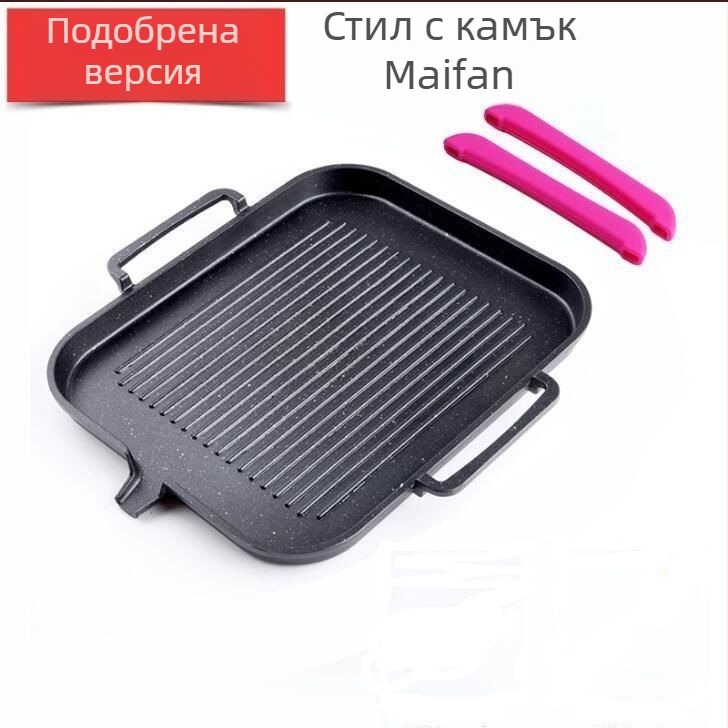 Корейски електрически грил тиган с майфан камък, черен, незалепващ, бездимно домашно барбекю Teppanyaki