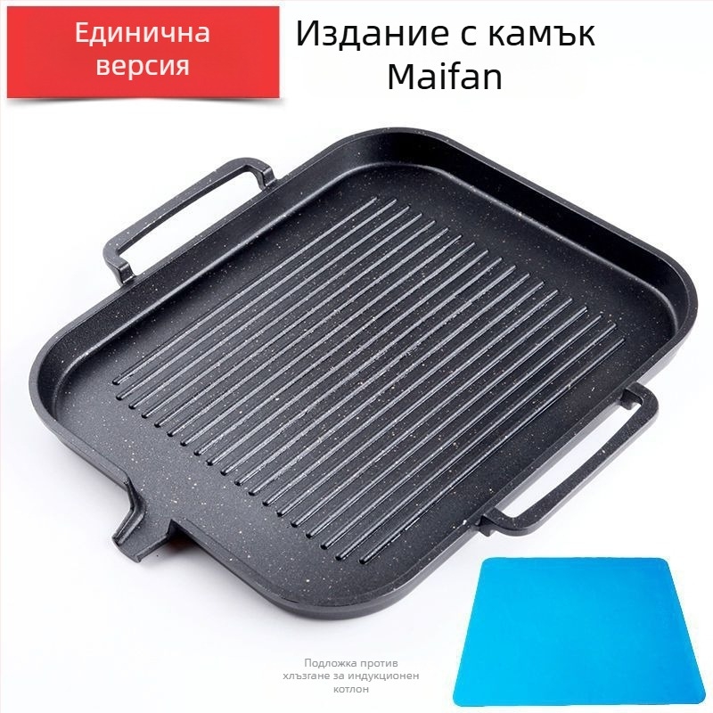 Корейски електрически грил тиган с майфан камък, черен, незалепващ, бездимно домашно барбекю Teppanyaki