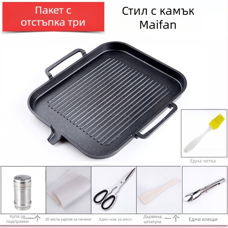 Корейски електрически грил тиган с майфан камък, черен, незалепващ, бездимно домашно барбекю Teppanyaki