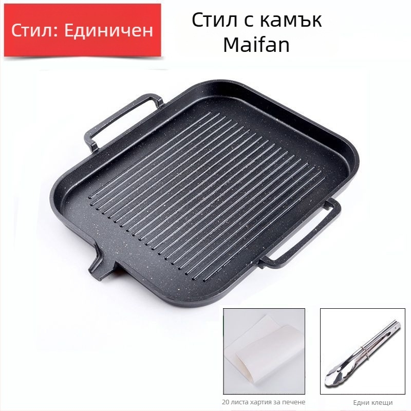 Корейски електрически грил тиган с майфан камък, черен, незалепващ, бездимно домашно барбекю Teppanyaki