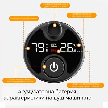 Портативно електрическо душово устройство с стенен монтаж и цифров дисплей за общежития, селски домове и открити условия.