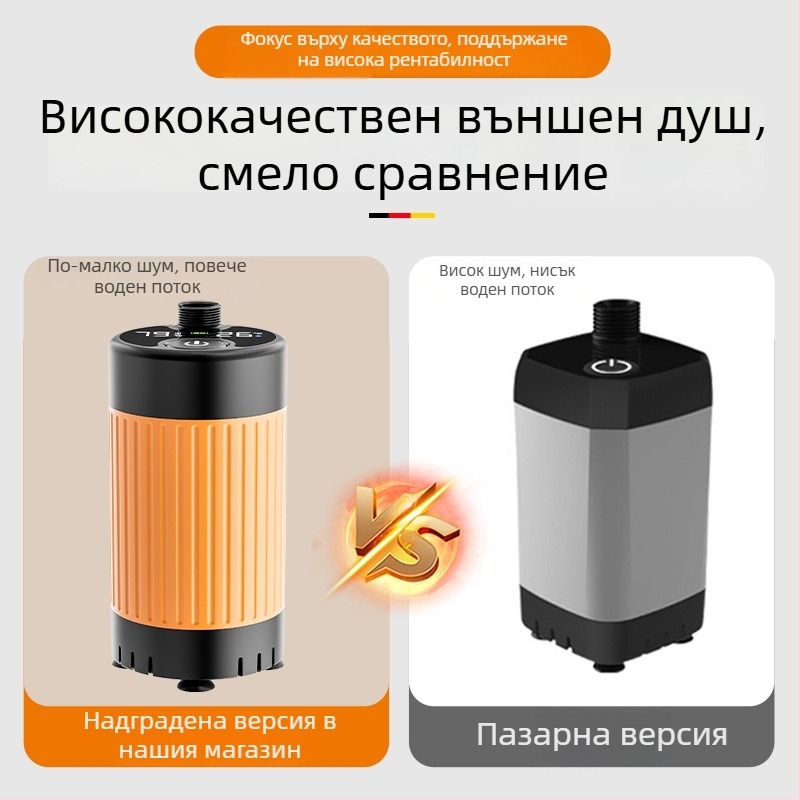 Портативно електрическо душово устройство с стенен монтаж и цифров дисплей за общежития, селски домове и открити условия.