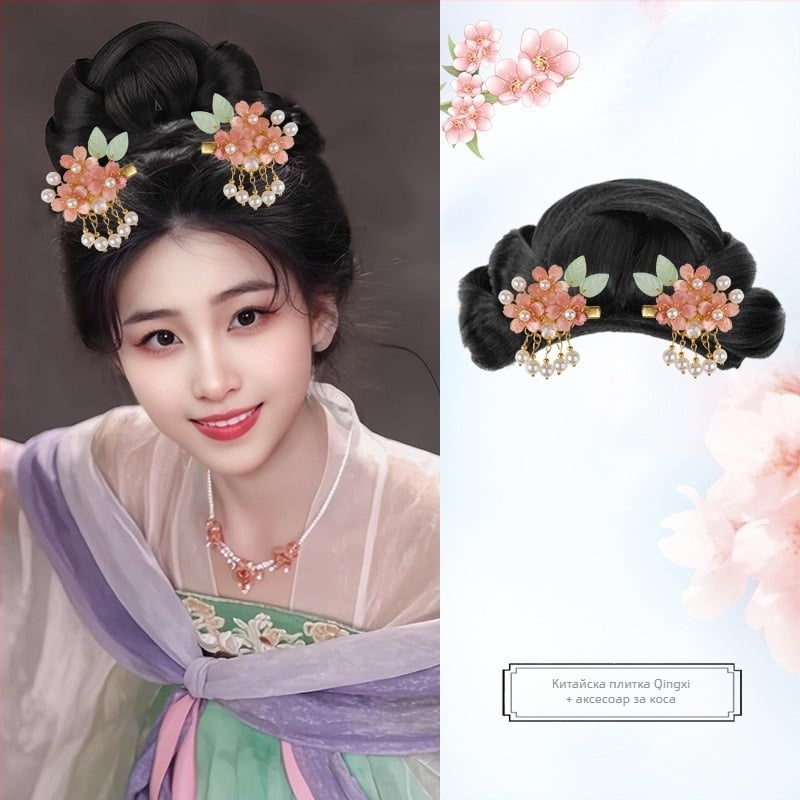 Перука в древен стил с интегриран кок и подложка за коса за жени