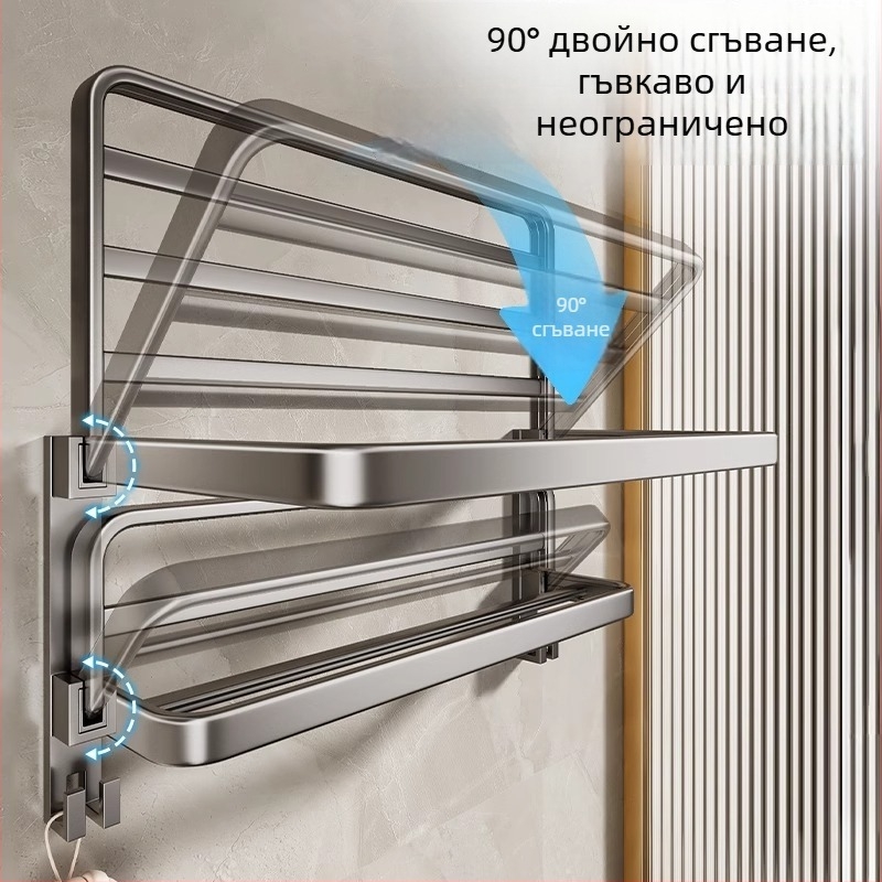 Безпробивна стенна стойка за кърпи, gunmetal сив, алуминиева, модерен минимализъм, комплект от 6 части за баня