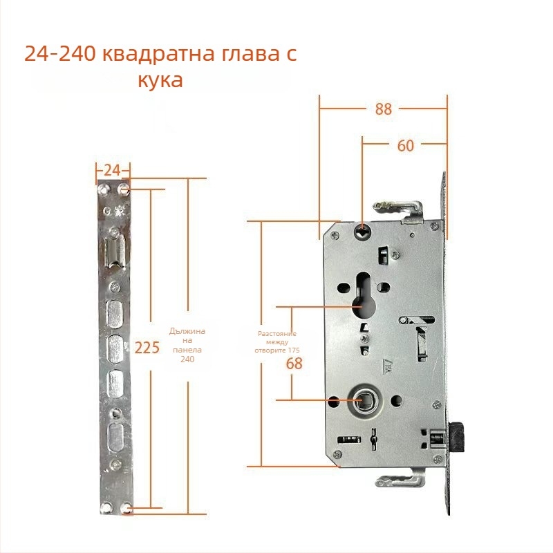 Корпус за заключване за охранителни врати: квадратна глава 24.240, кръгла глава 30.240, единичен и двоен жив, универсален тип