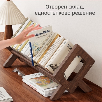 Настолен дървен рафт за книги с голям капацитет, дървена стойка за книги за домашно учене и четене, съхранение на учебни книги