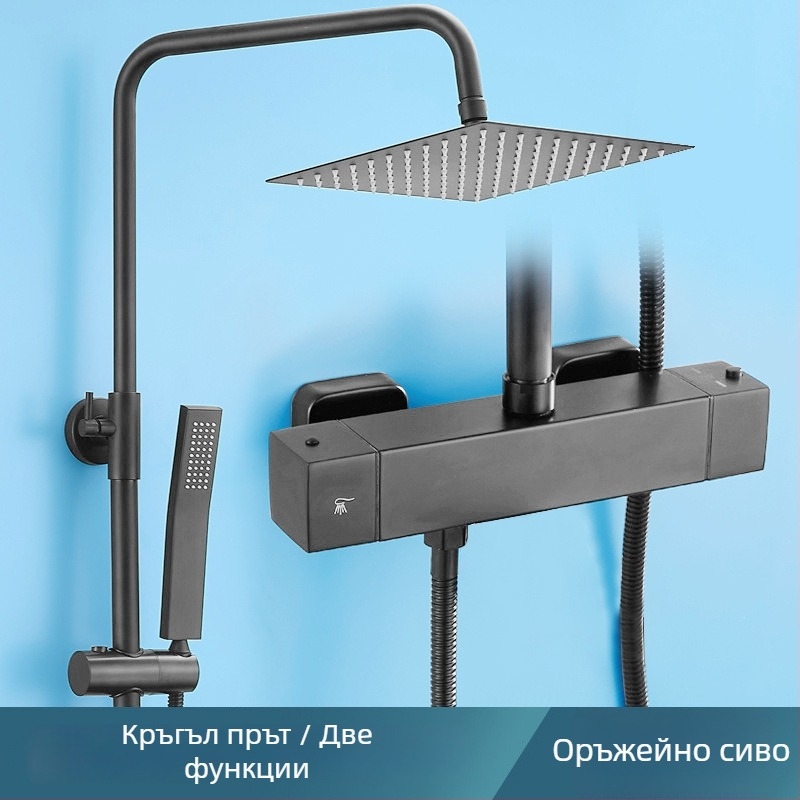 Електроплакиран комплект душ от неръждаема стомана със заключване на температурата с едно докосване, скрит стенен монтаж, дъждова глава