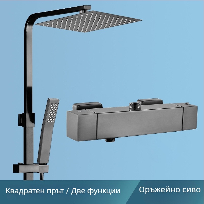 Електроплакиран комплект душ от неръждаема стомана със заключване на температурата с едно докосване, скрит стенен монтаж, дъждова глава
