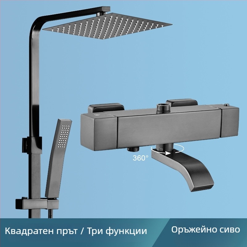 Електроплакиран комплект душ от неръждаема стомана със заключване на температурата с едно докосване, скрит стенен монтаж, дъждова глава