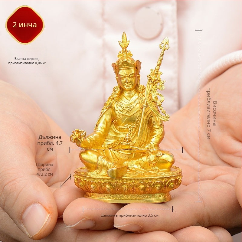 Пълнозлатни медни фигури на Padmasambhava, Bhaisajyaguru, Зелена Тара, Манюшри, Шакямуни Буда, Амитабха и Жълт Дзамбала за лична употреба