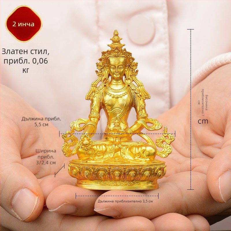 Пълнозлатни медни фигури на Padmasambhava, Bhaisajyaguru, Зелена Тара, Манюшри, Шакямуни Буда, Амитабха и Жълт Дзамбала за лична употреба